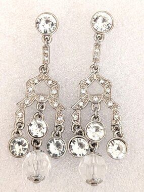 Silver and faux diamond chandelier earrings